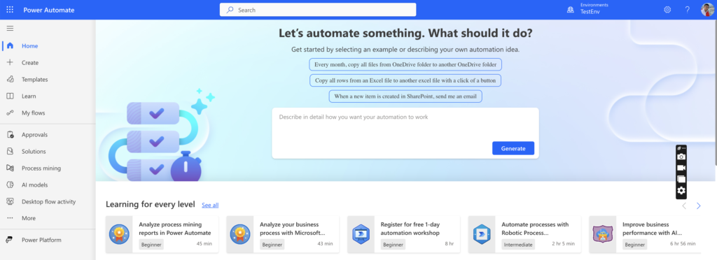 Power Automate Main Screen