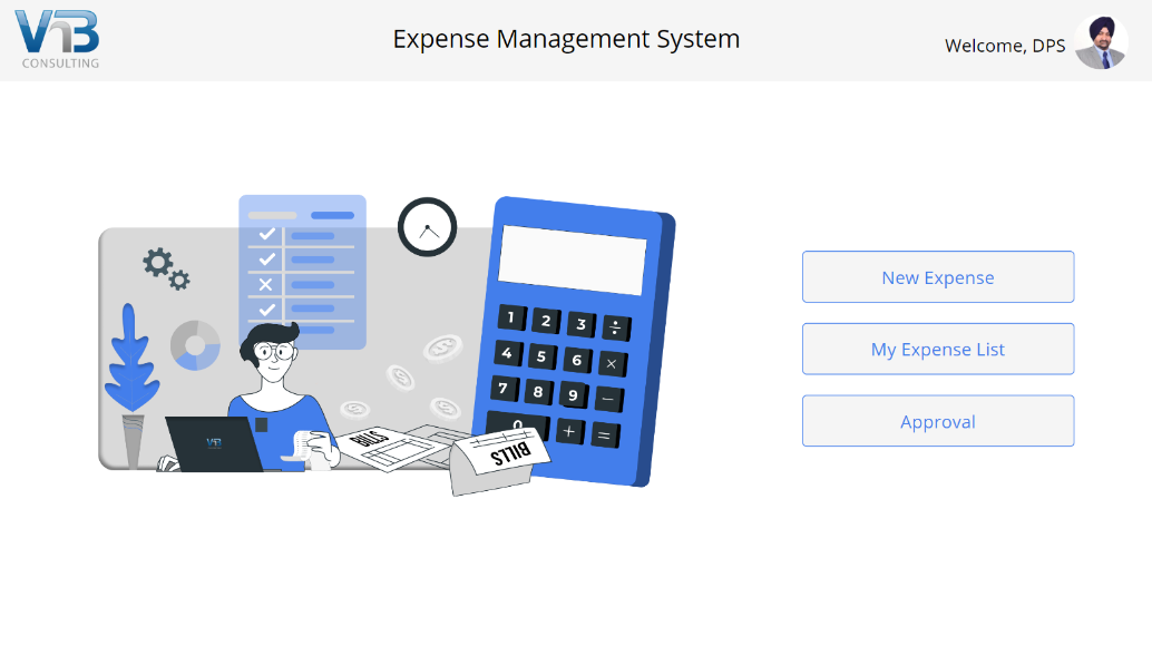 main landing screen expense reporting