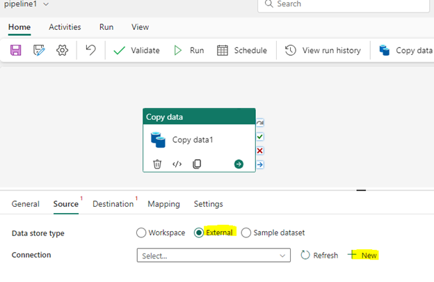 Set up data store type and connection