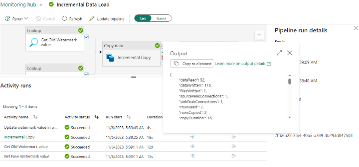 Copy Activity Output