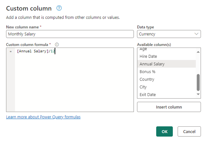 Create custom column - Insert new column
