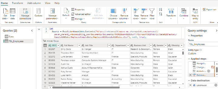 Dataflow Editor with Destination Settings