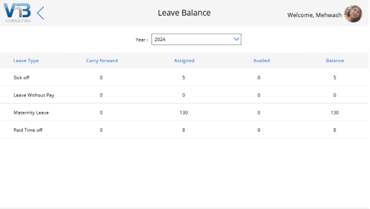 LMS - Leave Balance Screen